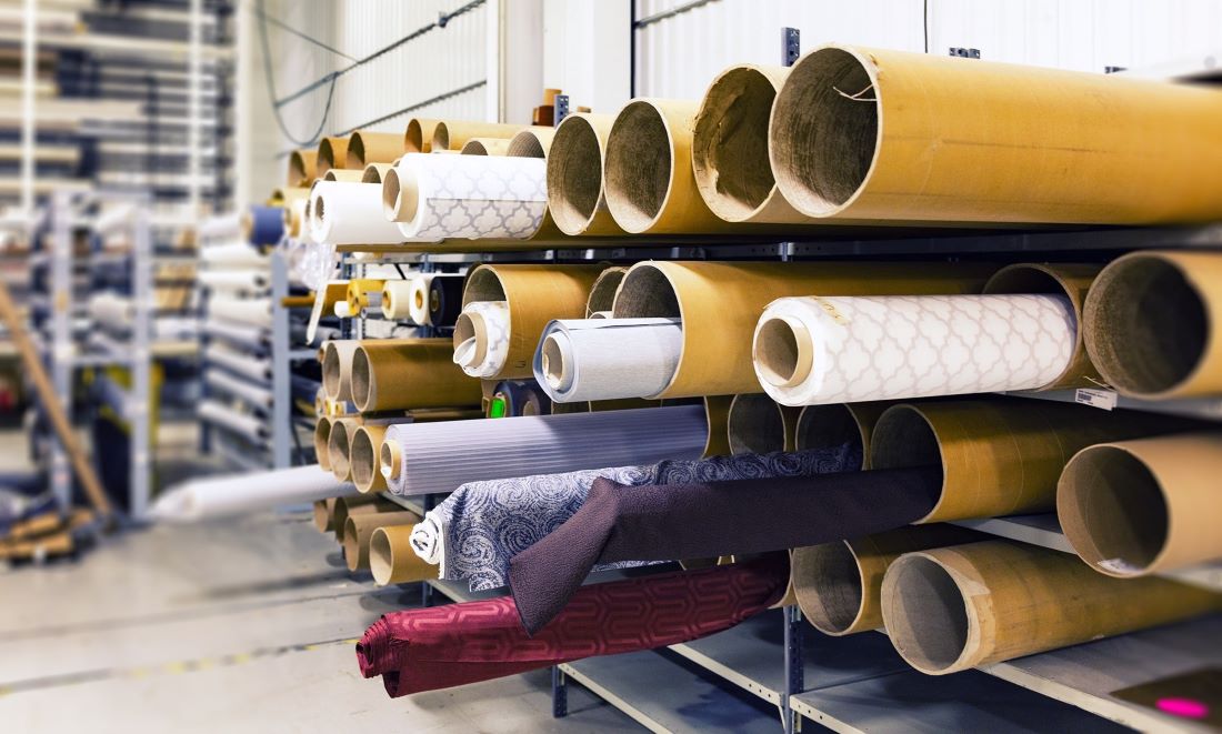 fabric rolls in a warehouse